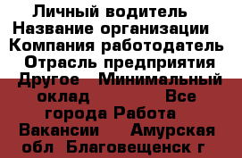 Личный водитель › Название организации ­ Компания-работодатель › Отрасль предприятия ­ Другое › Минимальный оклад ­ 60 000 - Все города Работа » Вакансии   . Амурская обл.,Благовещенск г.